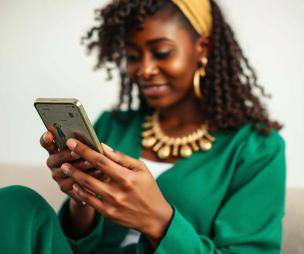 Customer browsing the FYNDA product catalogue on a smartphone